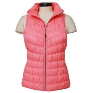 TANGERINE Orange Coral Quilted Puffer Vest Sleeveless Reflective Details SMALL
